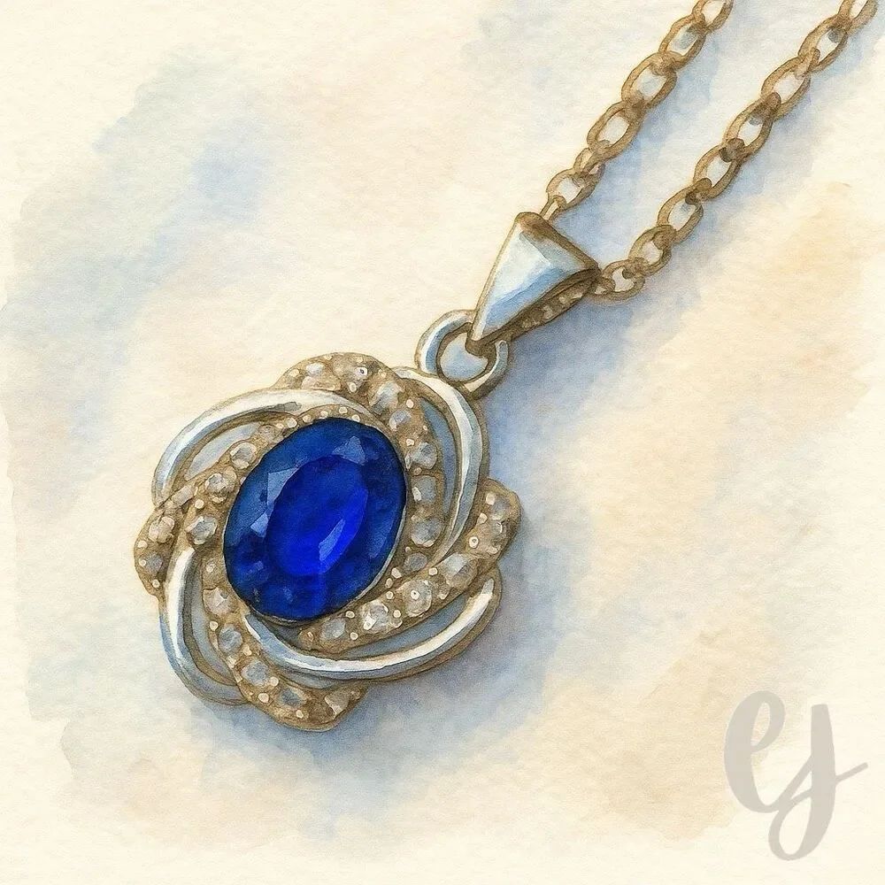 Celtic Knot Faux Sapphire Irish Style Pendant Necklace September